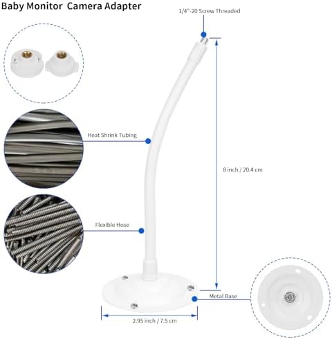 Baby Monitor Wall Mount Holder Compatible with HelloBaby HB65/HB6550/HB6339/HB6558/HB66/HB248,ANMEATE SM935E/SM650,Bonoch,ChildsFarm Baby Monitor,Adjustable Metal Mount,1 Pack,White