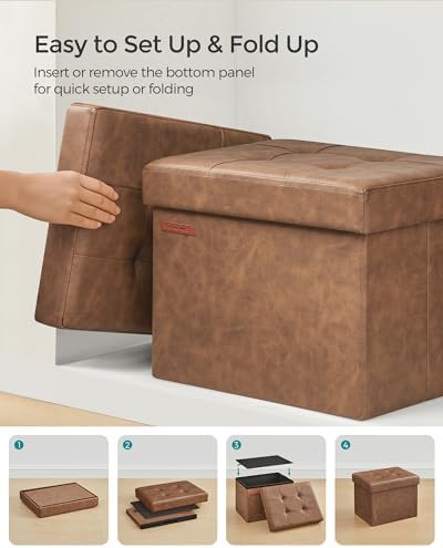 SONGMICS Small Folding Storage Ottoman, 12.2 x 16.1 x 12.2 Inches