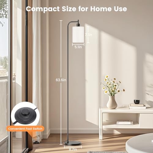 SIBRILLE Floor Lamp with Linen Shade, Dimmable Tall Standing Lamp with Remote Control & 3 Color Temperatures, Modern Floor Lamps for Living Room Bedroom Office Corner, 9W LED Bulb Included