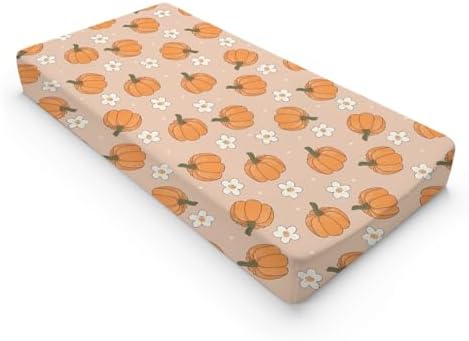 Cartoon Pumpkin Floral Flowers Pattern Baby Changing Pad Cover, Unisex Fall Theme Nursery Diaper Changing Table Pad Mat Sheet for Boys Girls-16x32