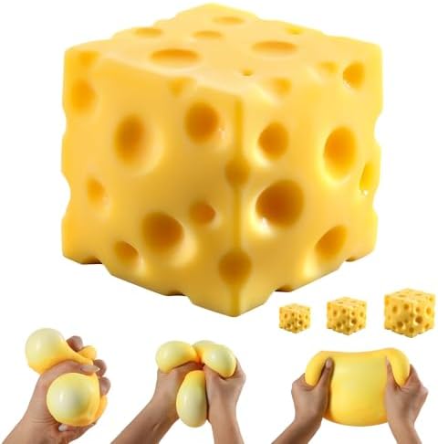 Jumbo Cheese Squishy, Giant Large Squishy Fidget Toys for Adults & Teens, Sensory Stress Ball Squeeze Toys for Stress Relief (Yellow 4.4 in)