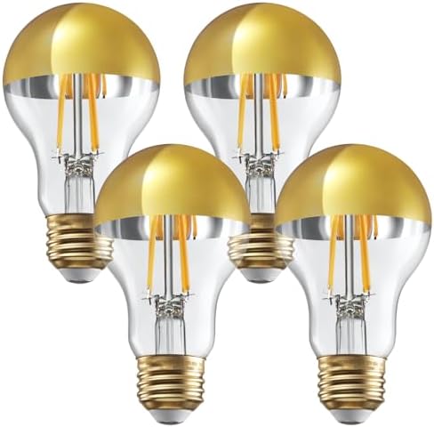 TORCHSTAR 4-Pack A19 Dimmable Half Chrome Light Bulb UL Listed 2700K Gold