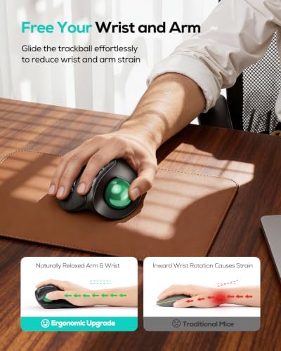 Nulea Wireless Ergonomic Vertical Trackball Mouse Thumb Control-Green