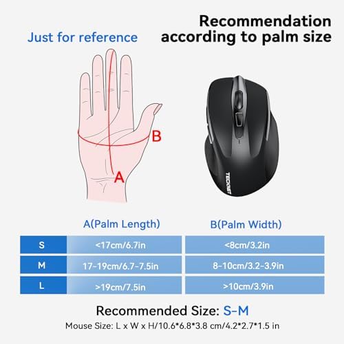 TECKNET Wireless Mouse, 2.4G Ergonomic Computer Mouse, 2600 DPI, Black