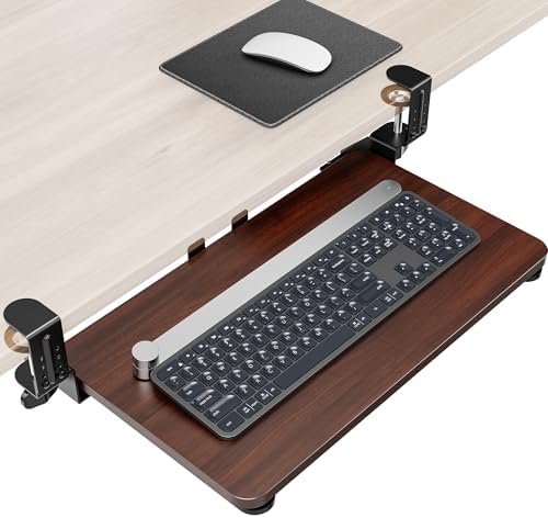 Ergonomic Mouse & Keyboard Tray Under Desk, 20x11.8In Board, Walnut