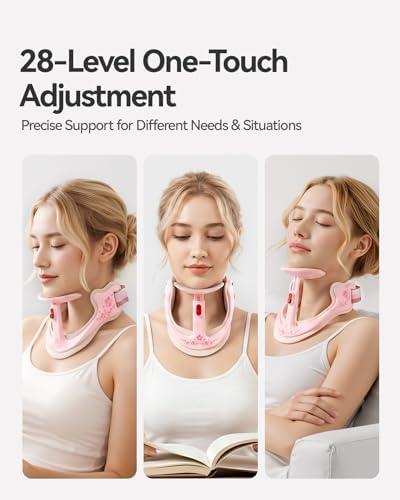 Neck Posture Corrector, Adjustable Cervical Collar for Pain Relief, Pink