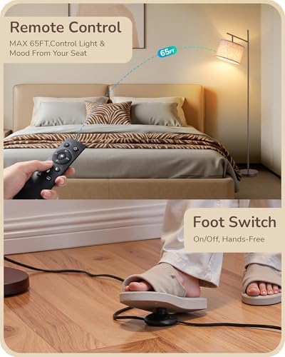 EDISHINE 64.7IN Brown Floor Lamp for Living Room with Remote, Standing Lamp