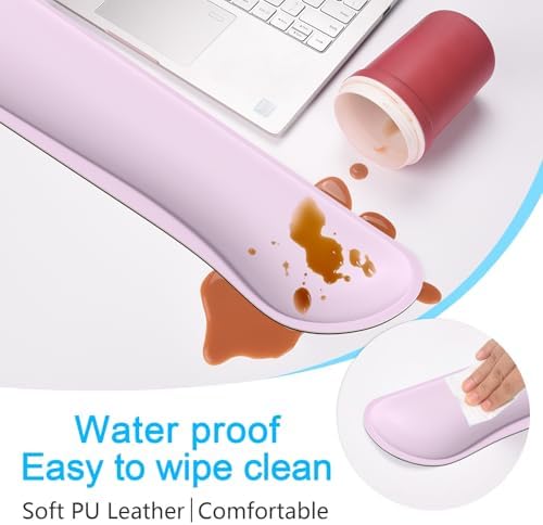 Dapesuom Keyboard Wrist Rest Set, Cute PU Leather Wrist Cushion for Computer Keyboard and Mousepad, Memory Foam Mouse Pad Rests Support with Non-Slip Base for Typing Pain Relief, Laptop, Queen Pink