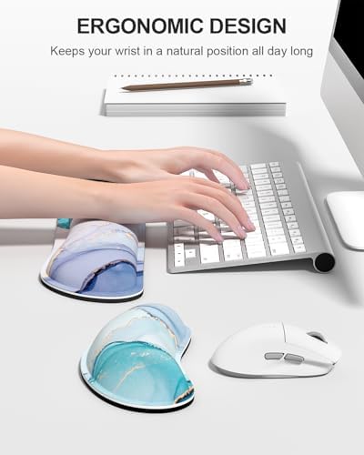 Auhoahsil Large Mouse Pad with Wrist Rests for Keyboard & Mouse, Thick Soft Ergonomic Memory Foam Wrist Supports, Big & Long Desk Mat 35.5 x 15.7 in, for Office Gaming Computer, Blue Pink Marble