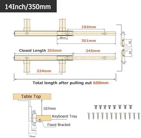 V3VOGUE 1-Pair Heavy Duty Metal Runners Slides 50kg Load - with Ball Bearing and Height Adjustable, for Drawer/Keyboard Shelf/Bookshelves/Piano, Under Desk Keyboard Tray Sliding Rails