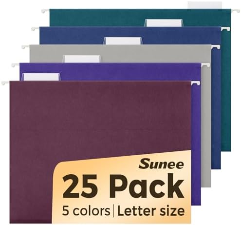 SUNEE Hanging File Folders Vintage Colors, 25 Pack Letter Size File Folders with 1/5-cut Tabs, Stay Organized for Your Home and Office Bulk File and Documents