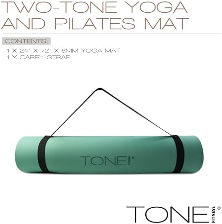 TONE Fitness 1/4" Yoga Mat, Non-Slip Exercise & Pilates Mat with Strap