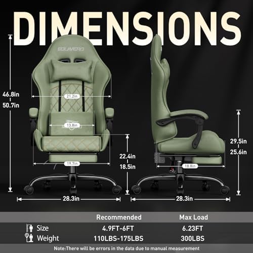 HLDIRECT Massage Recliner Gaming Chair with Footrest for Adults, Green