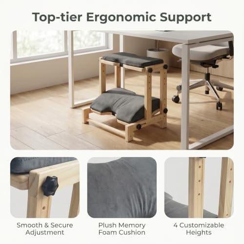 Double Step Foot Rest Under Desk,Adjustable Wooden Foot Stool with 4Heights
