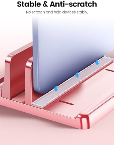 Vaydeer Vertical Laptop Stand for Desk, Dual Slots Plastic Laptop Holder with Space Saving 4-in-1 Design, Adjustable Laptop Stand Supports MacBook, Chromebook, Surface, Dell (Pink Rose)