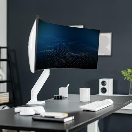 VIVO Premium Aluminum Heavy Duty Monitor Arm for Ultrawide Monitors up to 49 inches and 33 lbs, Single Desk Mount Stand, Pneumatic Height, Max VESA 100x100, White, STAND-V101G1W