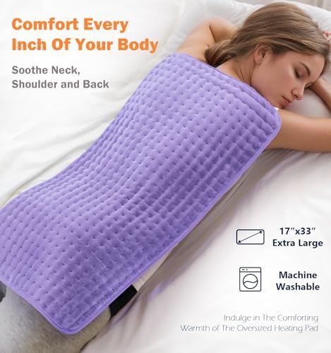 Heating Pad for Back, Neck & Shoulders, Soft Electric Heating Pad with Moist & Dry Heat, Auto-Off, Machine Washable, Birthday Gifts for Women Wife Mom Her (Sunset Purple, 17"x33")