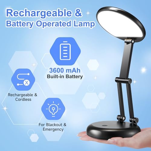 Desk Lamps for Home Office Rechargeable 3600mAh, Foldable+Portable Cordless Desk Light Small Table Lamp,Dimmable+9 Brightness Small Table Lamp Desk Light Table, LED Desk Lamps for Home Office