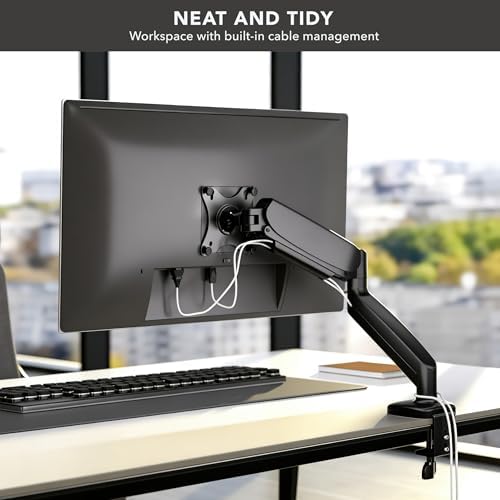 Mount-It! Single Monitor Arm Desk Mount, Gas Spring Monitor Mount, Fits 13–32" Screens up to 17.6 lbs, VESA 75x75 & 100x100, Full Motion Tilt Swivel Rotate, C-Clamp & Grommet Base (Pack of 6)