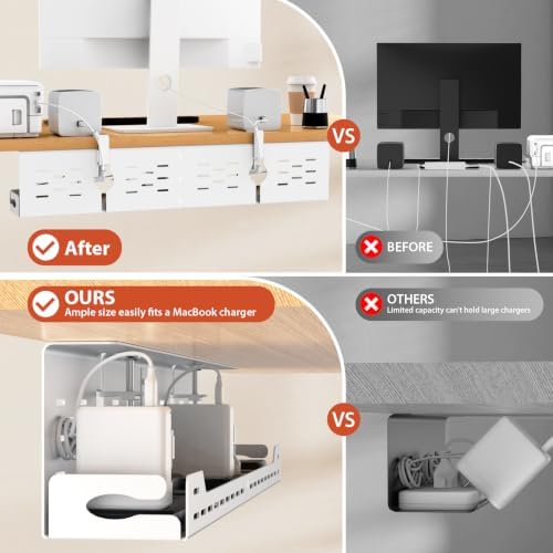 Univivi Under Desk Cable Management Tray, Cable Management, 32 inch, White