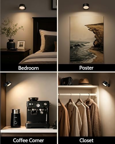Rechargeable Wall Sconces with Remote, Magnetic Wall Lights, Black