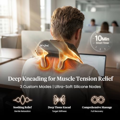 BOB AND BRAD Neck Massager with Near Infrared Heat & Red Light, Wearable Deep Tissue Kneading Shoulder Massager, iNeck Go Hands-Free Deep Pain Relief, FSA-HSA Eligible Christmas Day Gift for Women Men