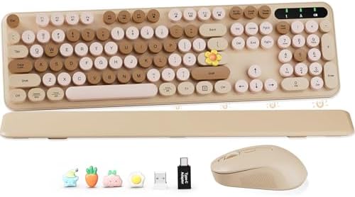 Wireless Keyboard and Mouse, Round Keycap, Magnetic Wrist Rest, Latte Beige