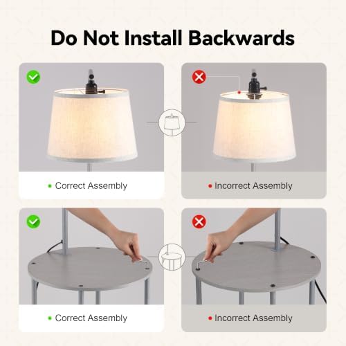Floor Lamp with Table, 2-in-1 Side Table Floor Lamp with Linen Shade