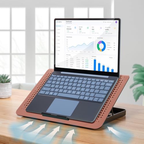 ENHANCE Aluminum Laptop Cooling Pad, 6-Fan Laptop Cooler Stand for 17 Inch Laptops, 7-Height Adjustable Riser with Fan Speed Control, USB Data Pass-Through, Modern Design for Home Office School (Clay)