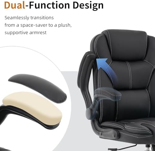 Big and Tall Office Chair 500lbs Wide Seat, Leather Executive Desk Chair with Ergonomic Lumbar Support, PU Padded Flip-up Armrests Computer Chair, High Back Swivel Gaming Chair for Heavy People, Black