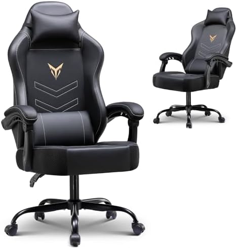 GTPLAYER Gaming Chair, Recliner Chair with Headrest & Lumbar Support, Linkage Armrest,Ergonomic Gaming Chair 350lbs, High Back Office Home, Black