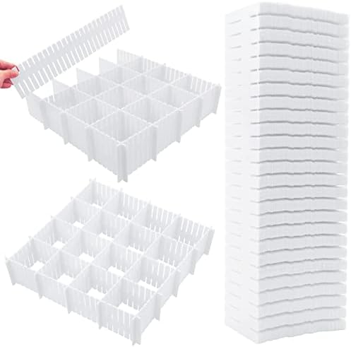 45 Pack Drawer Dividers, Plastic Adjustable Drawer Storage Organizer for Tidying Clutter Socks, Underwear, Makeup, Kitchen, Dresser White