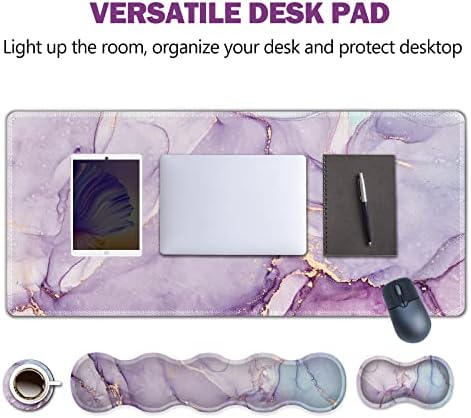Upgraded Extended Gaming Mouse Pad, Keyboard Wrist Rest Pad, Wrist Support Mousepad Set, Artso Large Stable Rubber Base Stitched Edges, Multifunctional Desk Pad (35 x15.5 in), Purple Blue Marble
