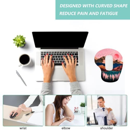 Mouse Pad with Wrist Support, Ergonomic Mouse Pads with Memory Foam Wrist Rest, Easy Typing Pain Relief, Comfortable Home Office Computer Wrist Support Pads for Working Studying Gaming, Sunrise