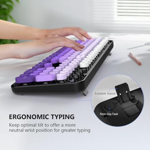 MOFII Wireless Keyboard and Mouse Combo, 2.4 GHz Full-Size Retro Round Keyboard and Mouse, Plug and Play, 8 Multimedia & Shortcut Keys for Mac, Windows, Laptop/Desktop/PC - Black Purple Gradient