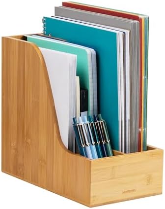 Mind Reader Vertical File Storage, Desktop Organizer, Magazine Holder, Office, Bamboo, 6"L x 11"W x 10"H, Brown