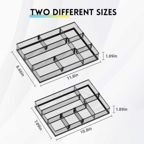 SUPEASY 2 Pack Desk Drawer Organizer with Adjustable Dividers, Black