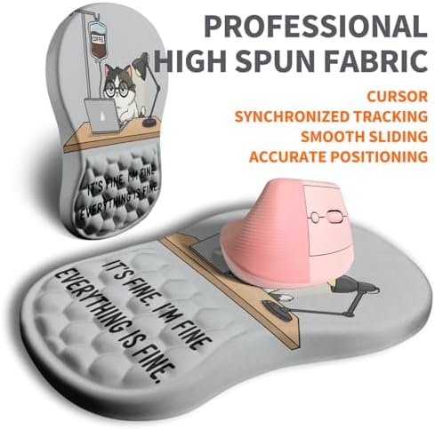 Ergonomic Joint Wrist Support Mouse Pad with Memory Foam Cushion Massage Bump, Carpal Tunnel Pain Relief Mousepad Slope Design for Wrist Rest, 11.8x7.9 in, Funny Coffee Cat