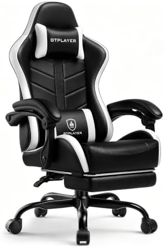 GTPLAYER Gaming Chair for Adults, Computer Chair with Footrest, Snow White