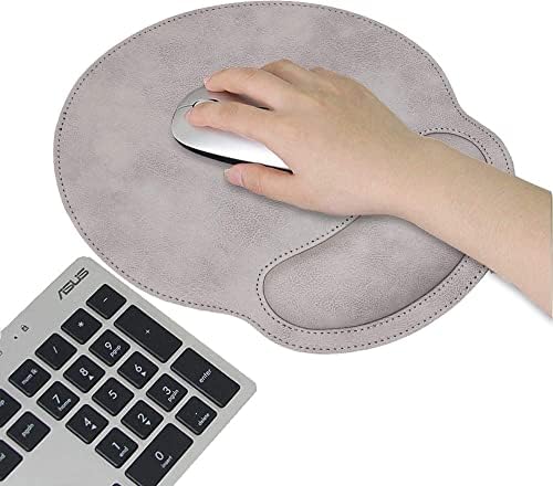 RICHEN Ergonomic PU Leather Mouse Pad with Wrist Support,Comfort Memory Foam,Waterproof Surface，Non- Slip Rubber Base for Computer Laptop & Mac,Lightweight Rest for Home,Office & Travel (Gray White)