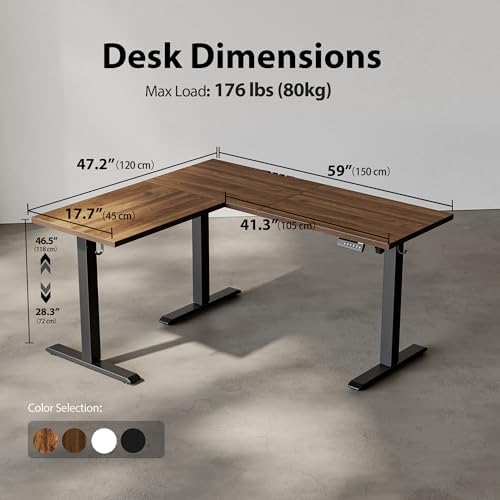 Agilestic L Shaped Standing Desk Adjustable Height, 59 Inch, Dark Walnut