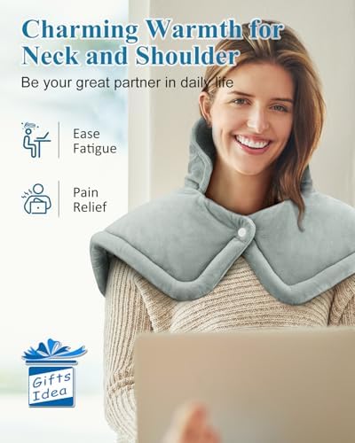 Heating Pad for Neck and Shoulder, Birthday Gifts for Men Women Dad, Electric Weighted Heat Pad for Back Pain Relief, Father’s Day Gift for Dad Husband from Daughter, Grey