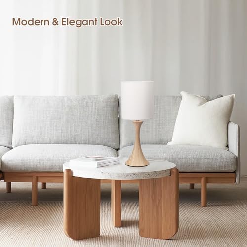 Dimmable Wood Grain Metal Table Lamp, 3 Way Touch Lamp with White Shade