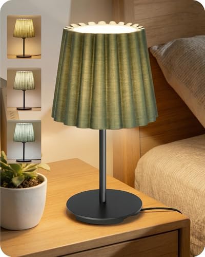 Small Bedside Table Lamp, Dimmable Table Lamp with 3 Adjustable Color Temperatures, Nightstand Lamp with a Dimmable Bulb, E26 Base, for Bedroom, Study, Desk, Green and Black J15TL05