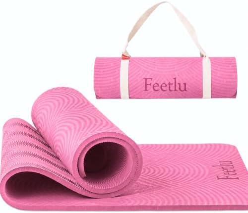 Extra Thick 12mm Exercise Mat, 74" x 26", Non-Slip with a Yoga Strap