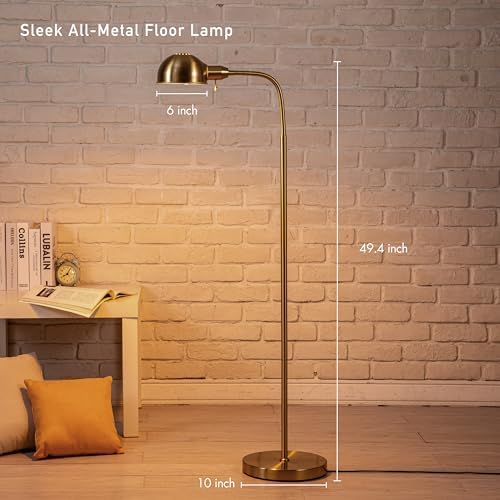 O'Bright Adjustable Floor Lamp with Flexible Gooseneck and Rotatable Shade, E26 Socket, 10-Inch Base - Ideal for Reading, Bedside, Living Room, Brushed Nickel
