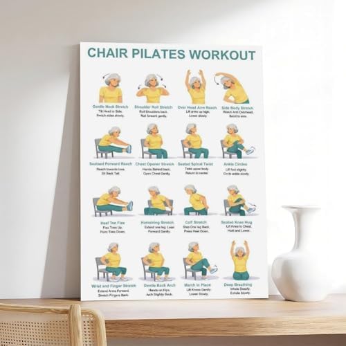 Chair Pilates Workout Seated Full Body Exercise Chart Sitting Core Flexibility Routine for Home Canvas Poster Bedroom Decor Room Decor Unframe 24x36inch