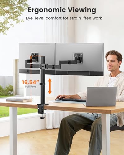 ErGear Dual Monitor Stand for 17-32 inch, Dual Monitor Mount with Adjustable Tilt, Swivel, Rotation, Tiered Arms for Extra Height, Supports 22 lbs per Arm