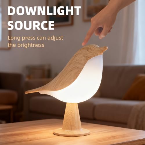 IFTHFOUR Bird Cordless Table Lamp, Small Cordless Bedside Lamp with 3 Color Temperature, Touch Sensor & Rechargeable Battery - Night Light for Kids, Bedroom, Bedside (Light+Light)