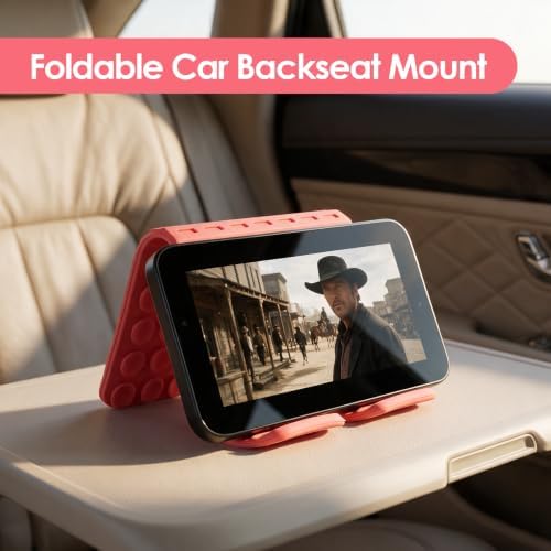 Flexible Silicone Aluminum Phone Holder Tablet Stand with Charging Port Design, Foldable Airplane Laptop/Phone Stand for Home Office Travel (Pink - with Suction)